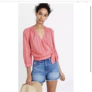 Madewell Wrap Top in Pink Cecilia Stripe